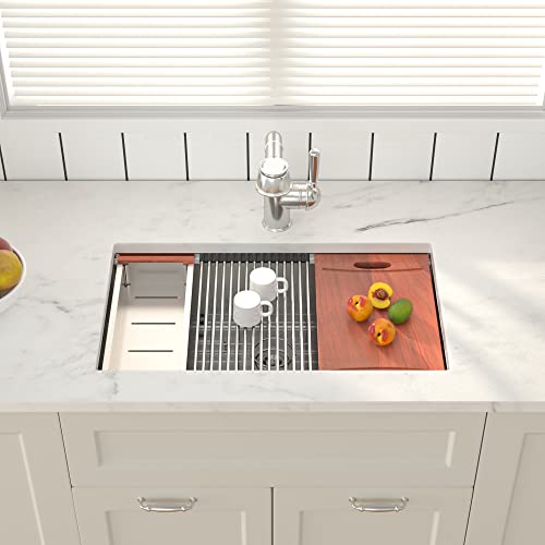 33 Kitchen Sink Stainless Steel - Lepuday 33" X 19" Undermount Sink Single Bowl Ledge Workstation 16 Gauge Stainless Steel Brushed Handmade Under Counter Kitchen Sink Basin #TOP1