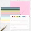 Thank You Cards and Envelopes Stationery Set for Children, Double Sided Fill in The Blank Thank You Notes for Kids, Printed on The Back with Bright Rainbow Colors (Thin Stripe with Red Text) #4