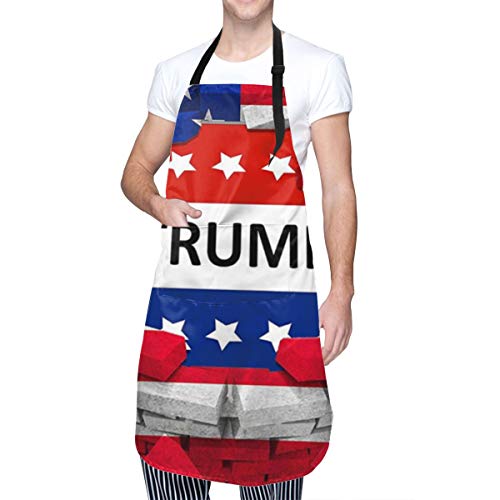 American Usa Trump Flag Adult Kitchen Apron With 2 Pockets Adjustable Ties Waterproof Chef Bib Fit Cooking Baking Drawing Bbq For Women Men #TOP1