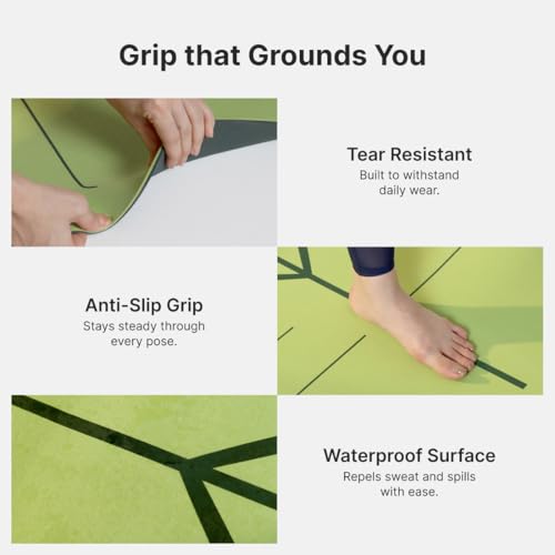 Image of CULT Yoga Mat for Woman, Man & Kids | 6mm Non-Toxic TPE Anti-Slip Exercise Mat for Home Gym Workout | Latex-Free Durable Cushioned Fitness Mats with Travel Strap (Seismic Green)