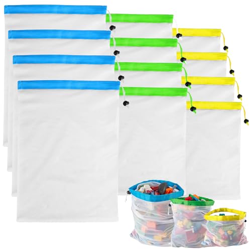 GmwyCzV 12 Pieces Reusable Fruit Vegetable Bags with Drawstring Washable Mesh Bags Transparent for Fresh Vegetables Fruits Grocery Toys