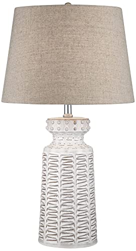 360 Lighting Helene Country Cottage Table Lamp Ceramic Rustic 26" High Cream White Glaze Tan Linen Tapered Drum Shade Decor For Living Room Bedroom House Bedside Home (Color May Vary) #TOP1