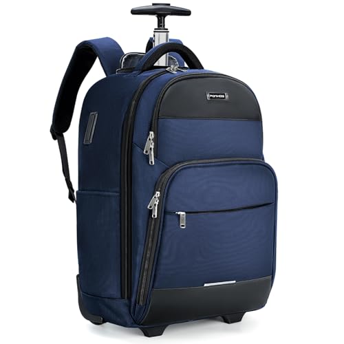 Ponhog Travel Backpack with Wheels, 15.6 Inch 30L Wheeled Backpack with USB Charging Port, Flight Approved Rolling Rucksack for Men & Women Adults, Carry on Luggage Wheeled Suitcase,Blue