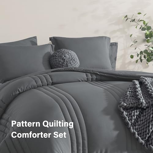 Monbix Super King Plus Size Comforter Set - 7 Pieces Bright Gray Bed in a Bag Super King Plus Bedding Sets with Comforters, All Seasons Comforter Bed Set with Sheets,Pillowcases & Shams — view 3