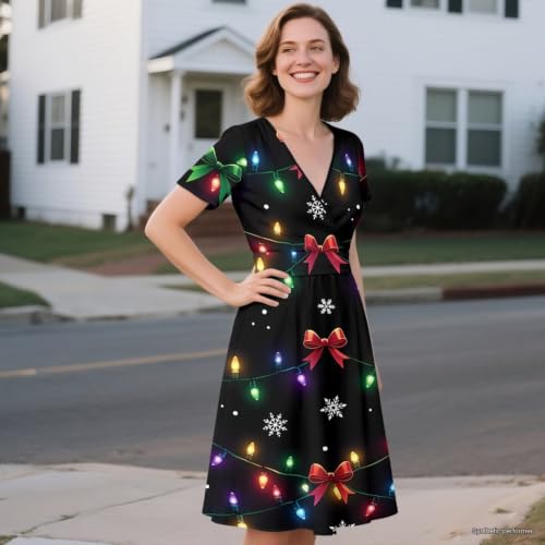 Image of Women's Summer Dresses Short Sleeve Formal Dresses with Pockets
