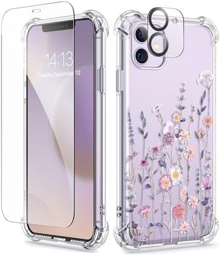 GVIEWIN for iPhone 11 Case Floral, Screen Protector & Camera Lens Protector