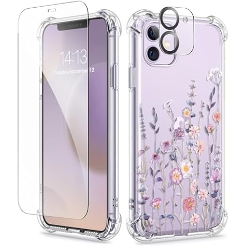 GVIEWIN for iPhone 11 Case with Screen Protector + Camera Lens Protector, [Not-Yellowing] Clear Soft TPU Shockproof Protective Cover for Women Girls Flower Pattern Phone Case 6.1"(Floratopia/Colorful) Cover