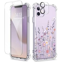 GVIEWIN for iPhone 11 Case Floral, with Screen Protector&Camera Lens Protector,[Non Yellowing] Soft Shockproof Clear Phone Protective Cover for Women, Flower Pattern Design 6.1"(Floratopia/Colorful)