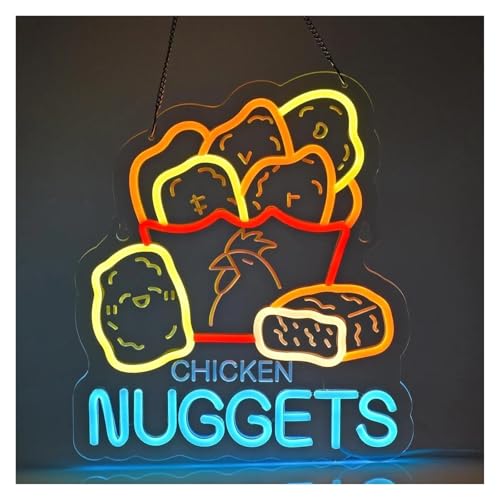 LEMST Luces de neón Chicken Nuggets Letrero De Neón USB Dimmab Luces LED Para Negocios Restaurante Tienda Casa Bar 12.6x14.57in