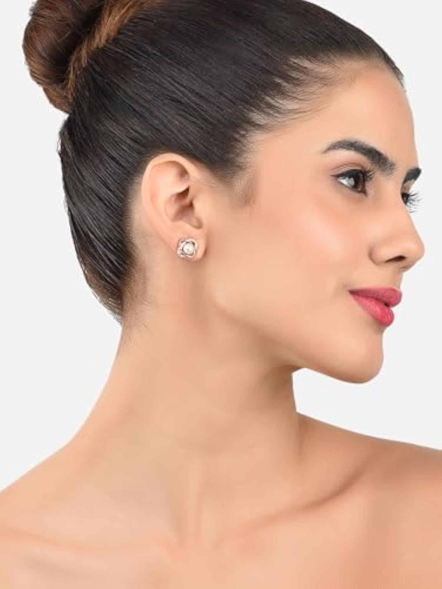 3pc Combo of Cubic Zirconia and Pearls Stud Earrings Set