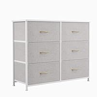CubiCubi Chest of Drawers with 6 Drawers, Bedroom Drawers, Fabric Dresser with Wooden Top and Handles, Sturdy Steel Frame, Large Storage Space for Bedroom, Living room, Closet, Light Grey and White