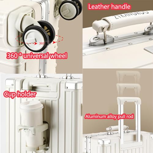 Carry on Suitcase Cable Suitcase Zipperless Multi Functional Travel Case Medium 4 Wheels Aluminum Frame Trolley Case,Black,24in3