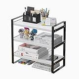 feejee 3 Tiers Desktop Shelf Organizers and Storage with Metal Frame Wood Board Racks for Office, Do