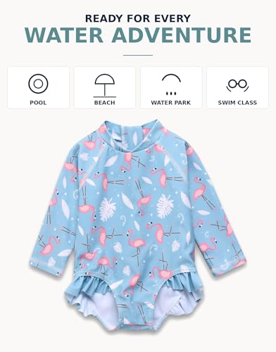 Image of VAENAIT BABY Girls One-Piece Swimsuit, UPF 50+ Long Sleeve Rash Guard, Ruffle Swimwear Infant & Toddler for 0-2 Years