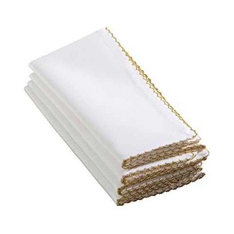 SARO LIFESTYLE - 1442.GL20S 1442 Recotting Collection Whip Stitched Design Dinner Napkins, Gold-Set of 4 Pcs, 20", 4 Pieces Cover