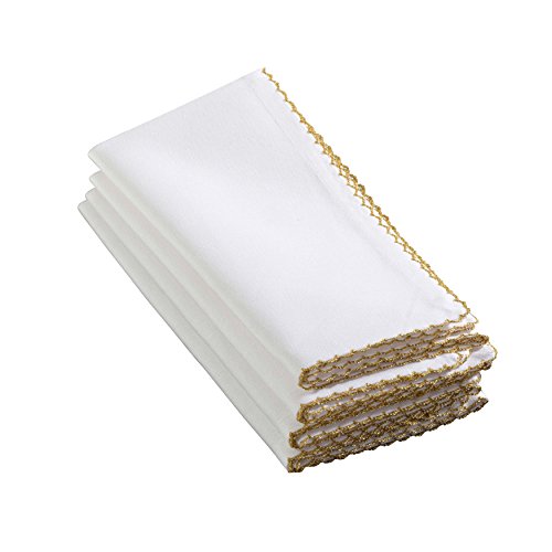 SARO LIFESTYLE – 1442.GL20S 1442 Recotting Collection Whip Stitched Design Dinner Napkins, Gold-Set of 4 Pcs, 20″, 4 Pieces