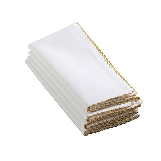 SARO LIFESTYLE - 1442.GL20S 1442 Recotting Collection Whip Stitched Design Dinner Napkins, Gold-Set of 4 Pcs, 20", 4 Pieces