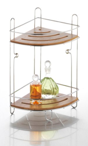 axentia Hoekrek Bonja in bruin, hangrek van duurzaam bamboe, verchroomd badkamerrek met twee planken - Image 3