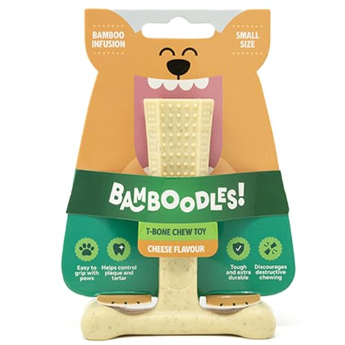 Bamboodles T-Bone Dog Chew Toy – Small | Cheese Flavour | Long Lasting Natural Dog Chew for Small Dogs and Puppies | Durable, Safe and Satisfying Chew Stick