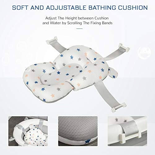 HOMCOM Collapsible Baby Bath Tub Foldable Ergonomic w/ Cushion Temperature Sensitive Water Plug Non-Slip Support Leg Portable for 0-3 Years, Offwhite