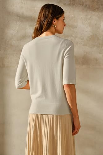 Image of Arach&Cloz Women's Short Sleeve Crew Neck Sweaters Trendy Teacher Work Tops | Lightweight&Breathable Fabric, Texture Knit Design, Relaxed Fit, Business Casual Outfits, Teacher Work Tops Fall 2026