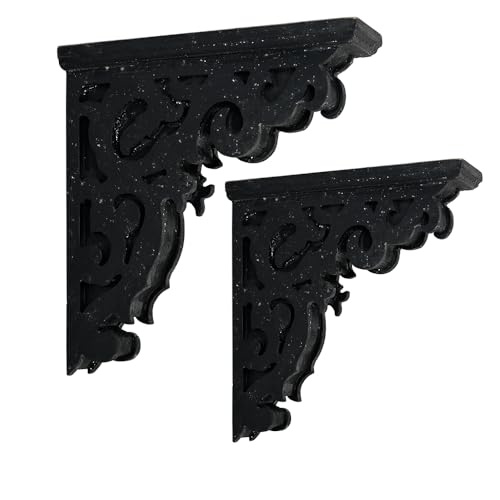 Chadechimo Set of 2 Corbels for Shelves Decorative Wood Shelf Brackets, L10.63 x W3.15 x H11.22 Inch, Farmhouse Wood Corbels Distressed Floating Shelves Brackets for Home Decor(Black)