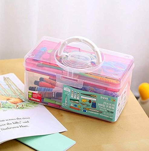 Image of livinbox 9 inch Portable Plastic Toolbox with Handle & Removable Tray, First Aid Carrying Case and Storage Organizer for Art, Craft & Sewing Supplies, Transparent Beige, TB-300-BU