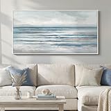 Large Framed Coastal Abstract Landscape Wall Art for Living Room, Horizontal Beach Wave Scenic Canvas Artwork for Walls, Ocean Seascape Picture Print for Dining Room Bedroom Office Wall Decor, 60x30 in