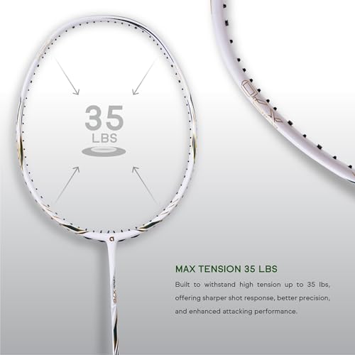 Image of Apacs iHawk X70 (Unstrung) Full Graphite Ultra Strong Carbon Fibre Badminton Racket with Falcon Kit Bag | 82-84g | 35 LBS Max Tension | 3D Power Frame | Made in Vietnam (White)