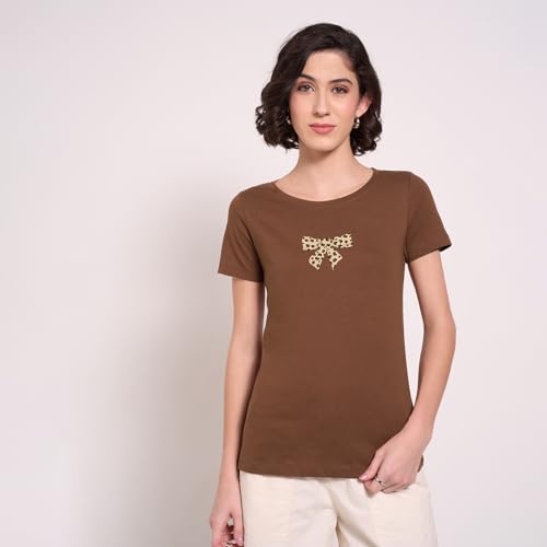 Image of Honey Women's 100% Cotton T-Shirt | Regular Fit | Round Neck | Half Sleeve