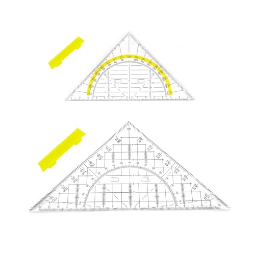 PANZHIHUIDA Geometrie-Dreiecke Set 2-teilig (20 cm + 14 cm) mit Griff & Dreikantmaßstab - Längen- und Winkelmessung, ideal zum Zeichnen, Kartografieren, Modellieren