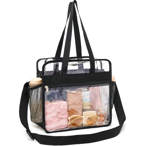 Image of Fammart Clear Bag for Stadium Events, 12x6x12 Jelly Tote Bag for Women with Zipper for Beach Sports Concerts Work