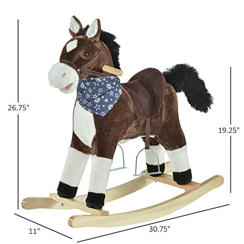 Qaba Kids Plush Ride-On Rocking Horse Toy Cowboy Rocker with Fun Realistic Sounds for Child 3-6 Years Old, Brown - Image 6