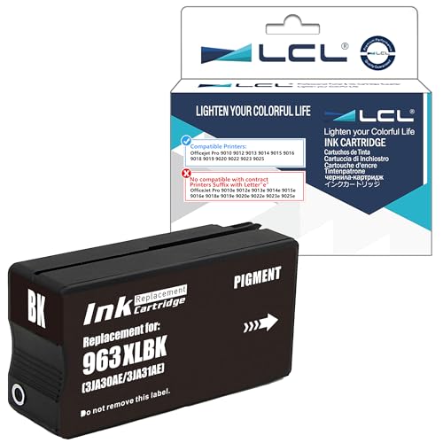 LCL Cartucho de Tinta Compatible 963XL 963 XL 3JA30AE 3JA26AE High YieldReemplazo para HP Officejet Pro 9010 9012 9012 9014 9015 9016 9019 9020 9022 9025 (1-Pack Negro)