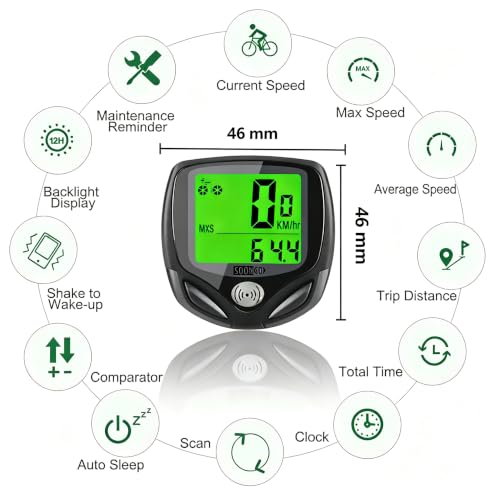 SOON GO Computadora de Bicicleta Inalámbrica Impermeable, Velocímetro y Odómetro con Pantalla LCD Grande Retroiluminada Verde, Auto Suspensión y Activación, Rastreador de Velocidad Multifuncional para Bicicletas de Montaña, Ruta y Plegables miniatura 4