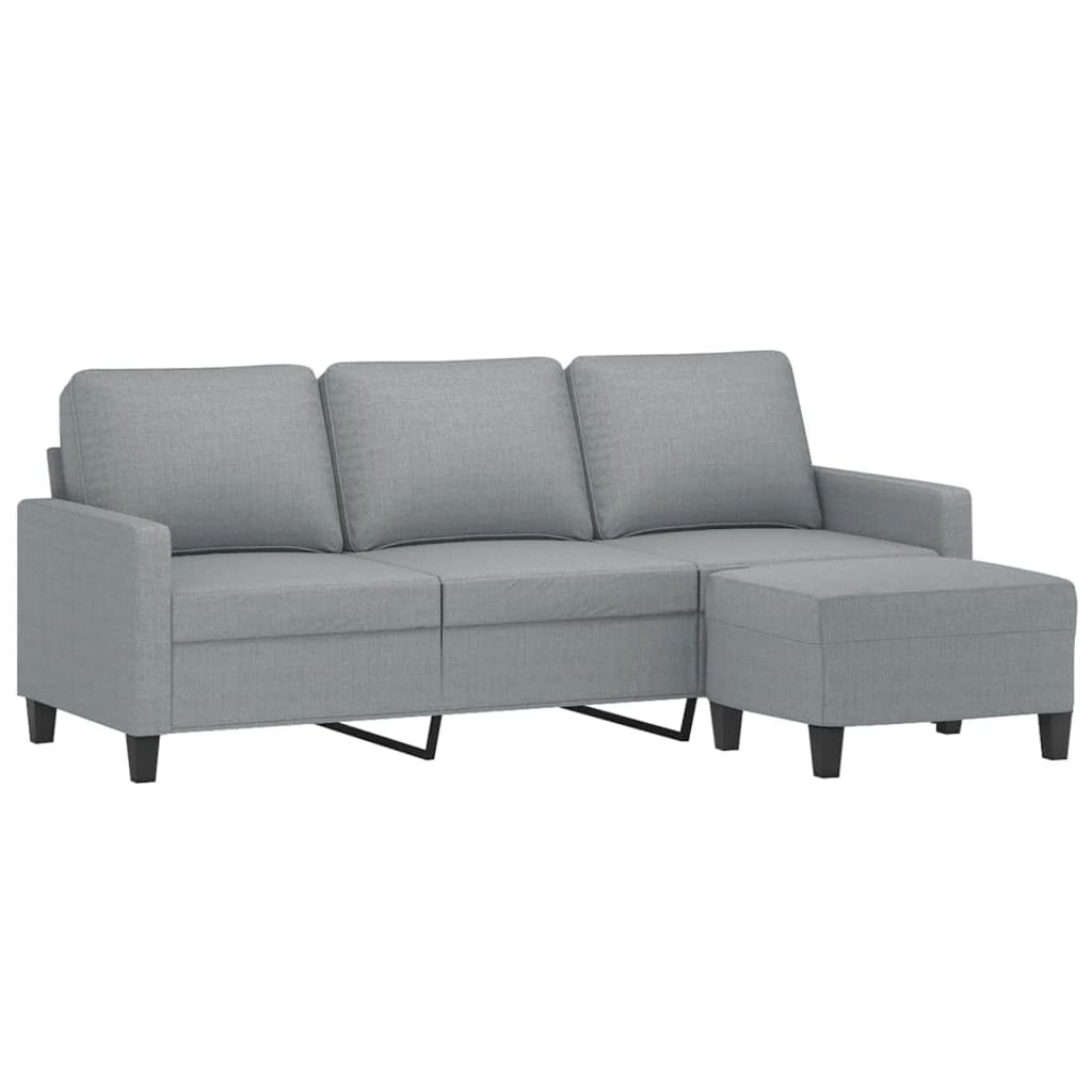 Sofá de 3 plazas con Taburete de Tela Gris Claro 180 cm