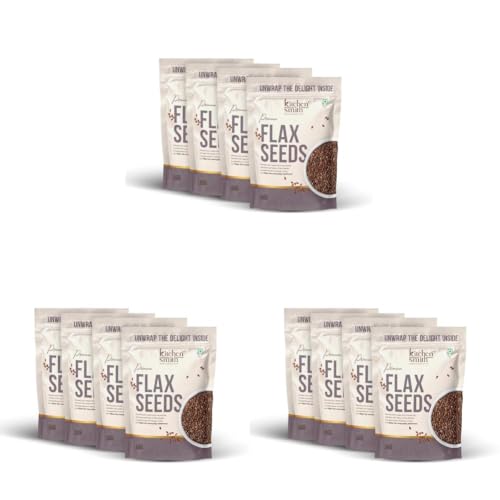 Image of KitchenSmith Flax Seeds - Pack of 12-200gm Each | A Nutrient-Dense Superfood For Boosting Energy | Skin Health & Weight Management | Boost Digestion | Supercharge Your Wellness With Natural Fiber