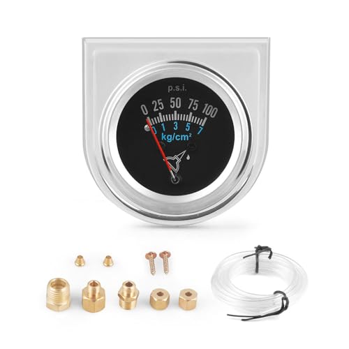 252mm Mechanical Oil Pressure Gauge Kit 0-100 PSI 0-7kg/cm Universal Fit with M8*1 Threads Chrome Black