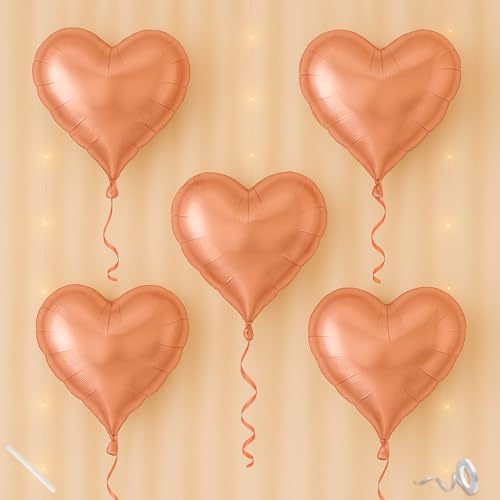 Image of Pack of 5 Heart Balloons for Happy Birthday Decoration Rose Gold Kit Baby Boys Girls Kids Men Women Car Boot Living Room Heart Shaped Foil Balloon Set Items
