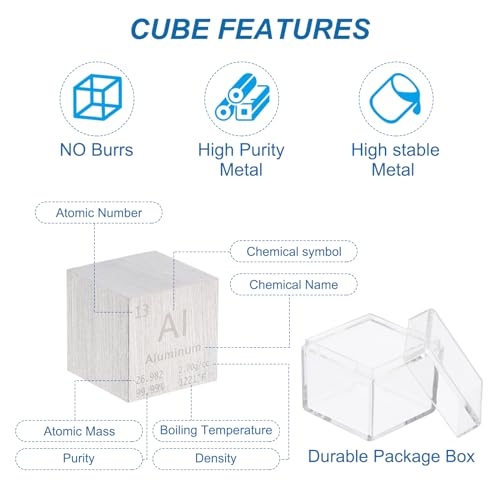 Image of PATIKIL 1 Inch Aluminum Cube Metal Element High Density Block Pure Periodic Magnesium Block for Element Collections Teacher Lab Scientific Experiment, 25.4 mm