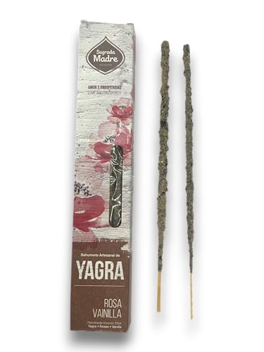Sagrada Madre, Incienso Artesanal, INCIENSO YAGRA ROSA Y VAINILLA, Ideal para Meditación y Mindfulness, 8 Varillas
