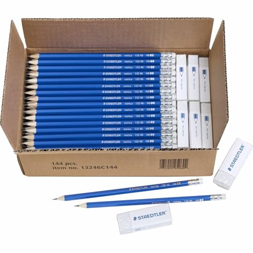 STAEDTLER Norica #2 HB Pencils Class Pack with Erasers, 144-Count School Supplies Set, Break-Resistant Lead, Pre-sharpened bulk back with PVC-Free Erasers