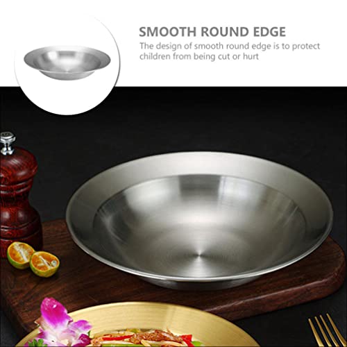 Callaron Wide Rimmed Soup Bowls 23Cm Stainless Steel Pasta Bowls Wide Rim Bowls Salad Bowls Metal Food Bowl Shallow Dinner Plate Fruit Dish For Serving Silver #TOP5