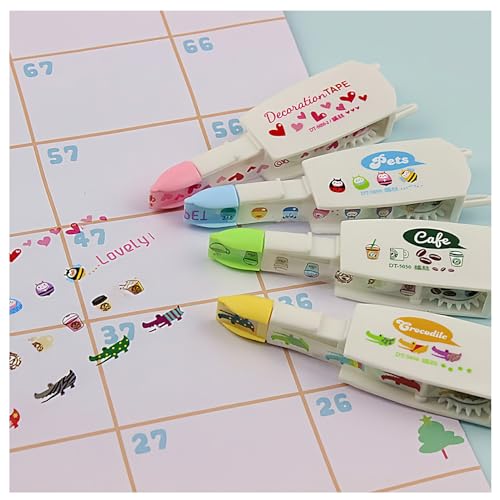 Orirya デコレーションテープ ラッシュ式 替え芯 かわいい ステッカー 手帳 メモ帳 シール 交換テープ 文房具 付箋 インテリア イラスト diy デコシール デコシール コラージュ 素材 6mm*4m 4本入り