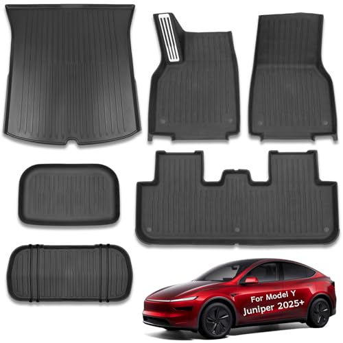 CYBERBEANS 6 forros para Tesla Model Y Juniper, accesorios 2025 2026, para todo tipo de clima, tapetes delanteros y traseros para maletero, revestimiento de TPE antideslizante para 5 plazas
