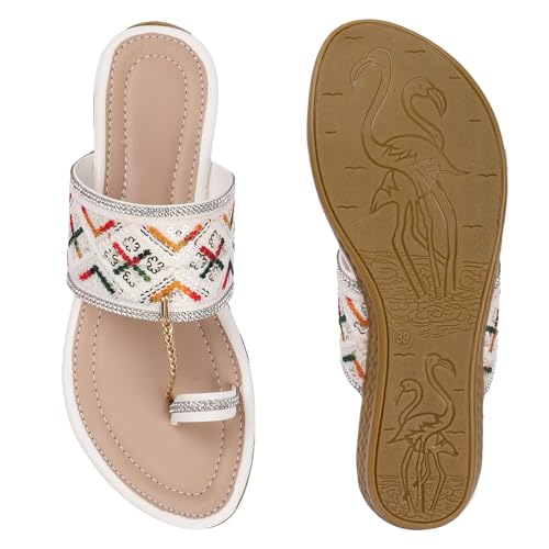 Image of KKF Women Fancy Kolhapuri Flat Chappal Sandals Ladies Slipper for Party & Occasions 3 to 8 Sizes