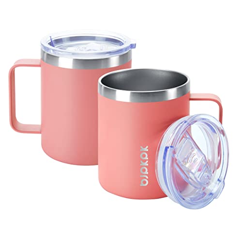 Image of BJPKPK 2 pcs Insulated Coffee Mug, 14oz Insulated Tumbler with Lid, Stainless Steel Coffee Cups with Splash Proof Lid-Light Pink