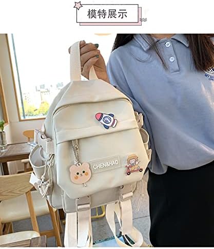 kawaii backpack girl school bag waterproof nylon with kawaii pendant cute pin mini backpack(white) - Image 6