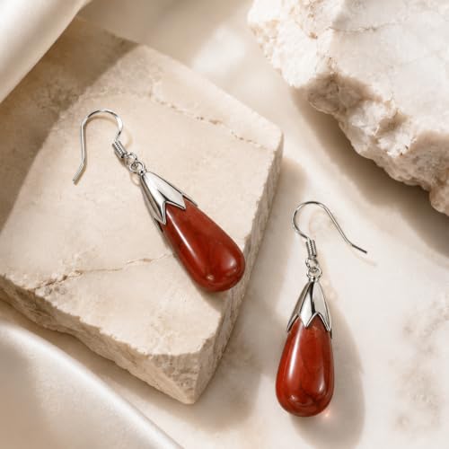 Natural Red Stone Earrings for Women Crystal Dangle Drop Birthstone Jewelry - image 2