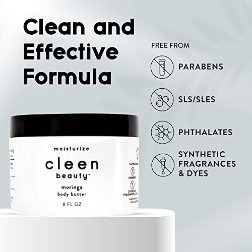 Cleen Beauty Moringa Body Butter | Body Cream For Women With Moringa Oil And Coconut Oil | Lotion For Dry Skin | Body Lotion For Women - Paraben Free | Cocoa & Shea Butter Lotion | 8 Fl Oz #TOP6